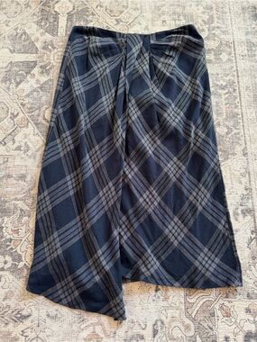 NWT Vince Textured Plaid Drape Navy & Gray Skirt, Size 10